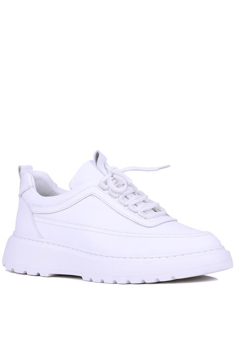 Shoetyle - Beyaz Hakiki Deri Bağcıklı Erkek Sneaker 115-K588