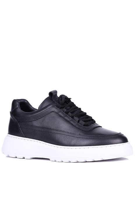 Shoetyle - Siyah Hakiki Deri Bağcıklı Erkek Sneaker 115-K588
