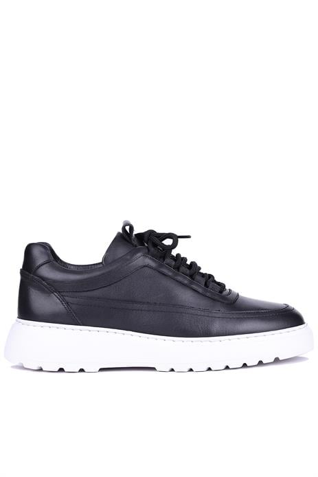 Shoetyle - Siyah Hakiki Deri Bağcıklı Erkek Sneaker 115-K588