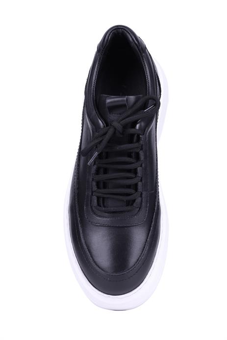 Shoetyle - Siyah Hakiki Deri Bağcıklı Erkek Sneaker 115-K588