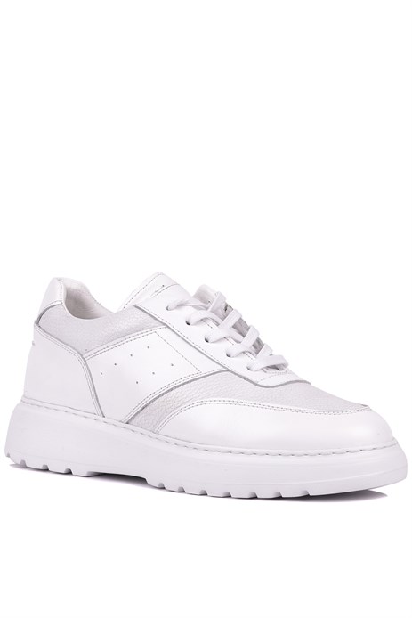 Shoetyle - Hakiki Deri Beyaz Renk Günlük Erkek Sneaker - 115-K643 