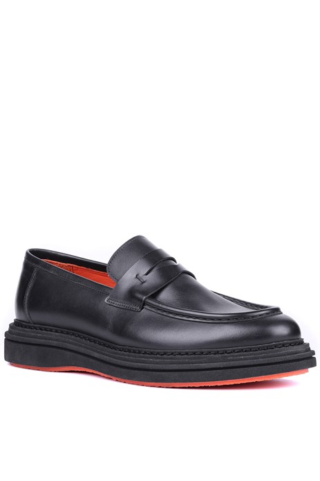 Shoetyle - Siyah Hakiki Deri Bağcıksız Erkek Günlük Ayakkabı 250-2575