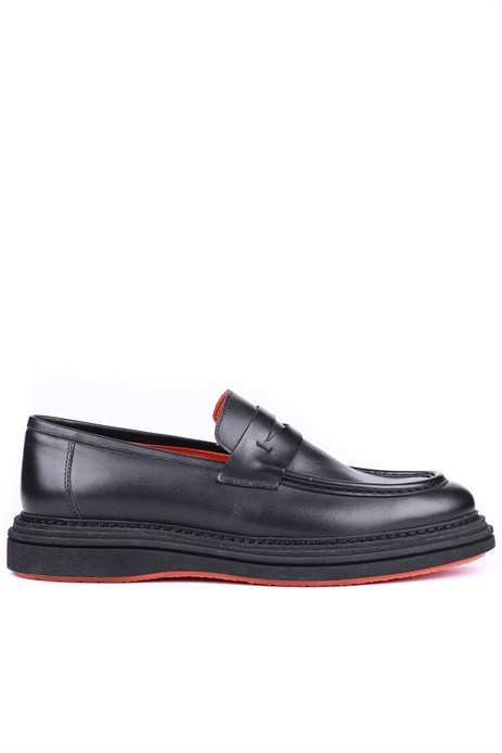 Shoetyle - Siyah Hakiki Deri Bağcıksız Erkek Günlük Ayakkabı 250-2575
