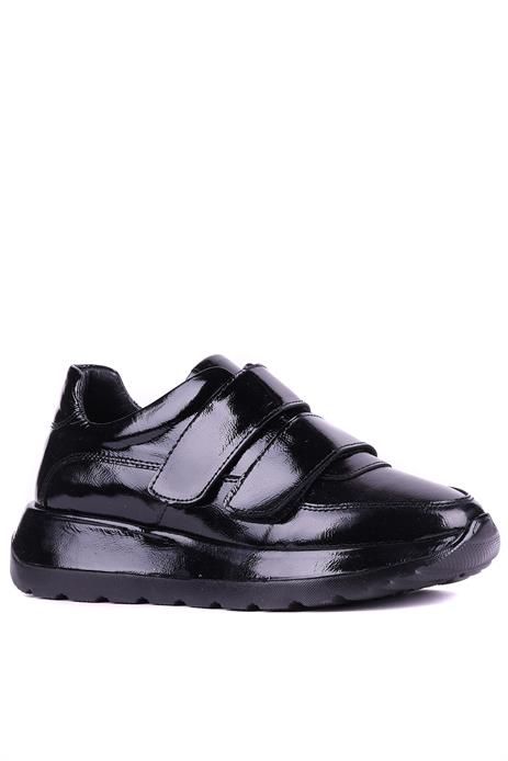 Shoetyle - Hakiki Deri Siyah Rugan Cırtlı Kadın Günlük Ayakkabı - 25101397