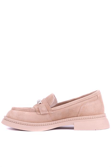 Shoetyle - Hakiki Süet Deri Bej Rengi Kadın Loafer - 25101901