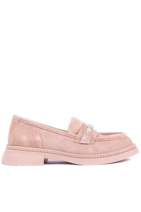Shoetyle - Hakiki Süet Deri Bej Rengi Kadın Loafer - 25101901
