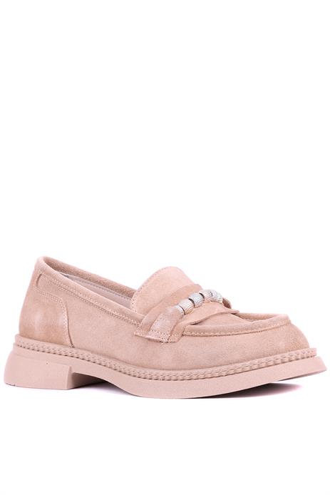 Shoetyle - Hakiki Süet Deri Bej Rengi Kadın Loafer - 25101901
