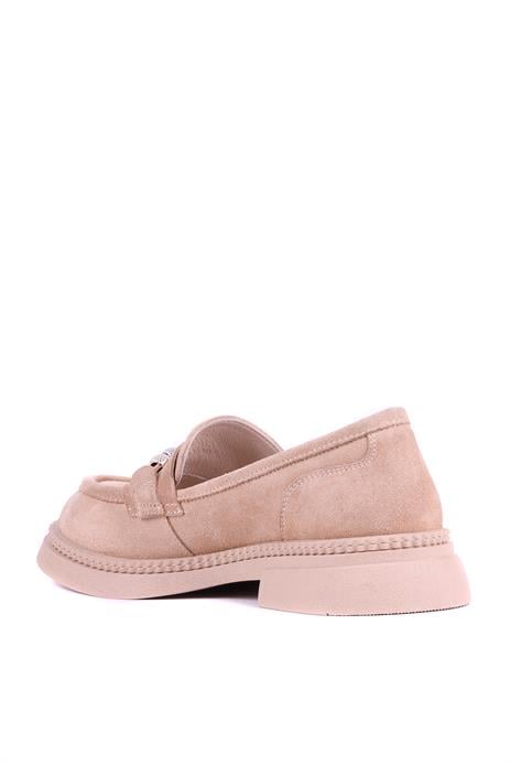 Shoetyle - Hakiki Süet Deri Bej Rengi Kadın Loafer - 25101901