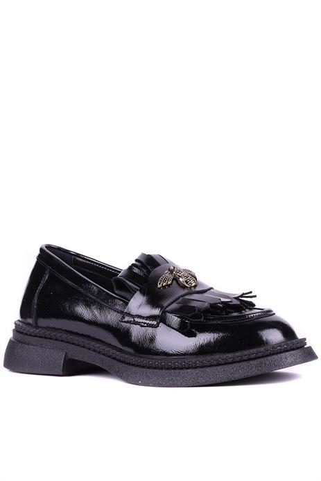 Shoetyle - Hakiki Rugan Deri Siyah Renk Kadın Loafer - 25101904
