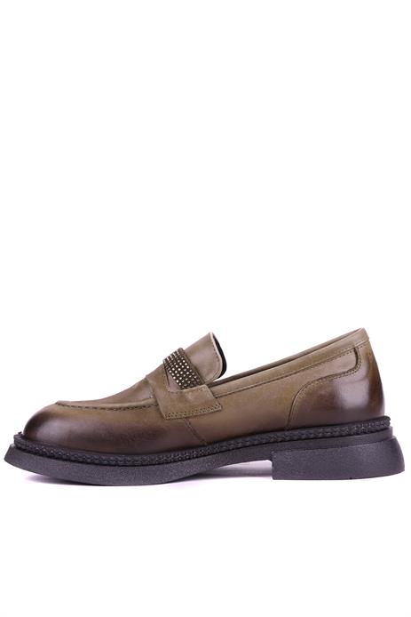 Shoetyle - Hakiki Deri Haki Renk Kadın Loafer - 25101905