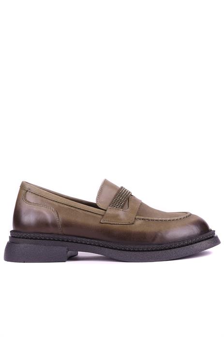 Shoetyle - Hakiki Deri Haki Renk Kadın Loafer - 25101905