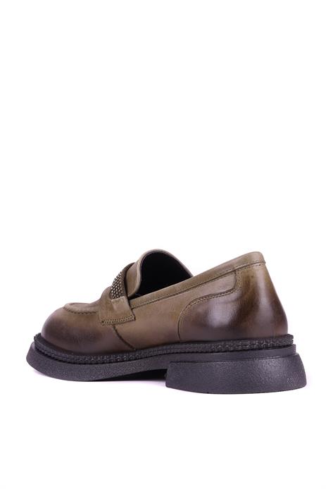 Shoetyle - Hakiki Deri Haki Renk Kadın Loafer - 25101905