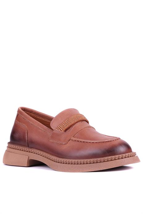 Shoetyle - Hakiki Deri Taba Rengi Kadın Loafer - 25101905