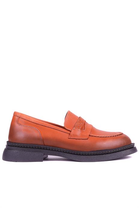 Shoetyle - Hakiki Deri Turuncu Renk Kadın Loafer - 25101905