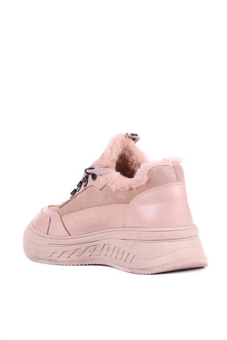 Shoetyle - Hakiki Deri Bej Rengi Kürklü Kadın Bot - 25102202