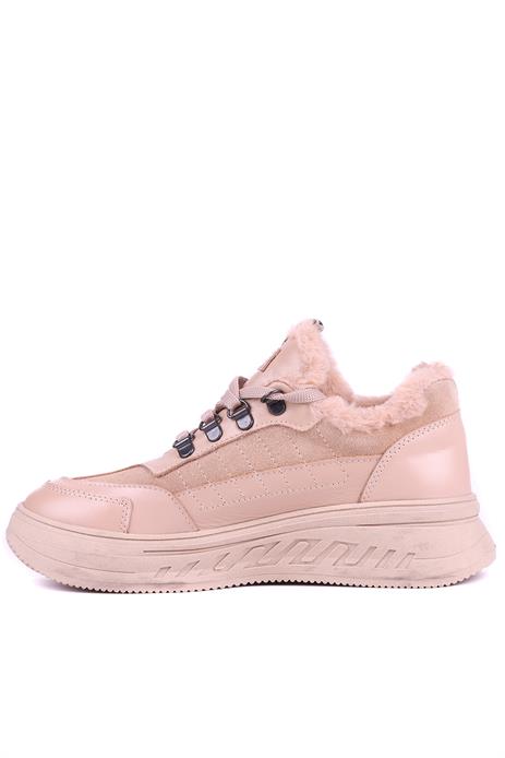 Shoetyle - Hakiki Deri Bej Rengi Kürklü Kadın Bot - 25102202