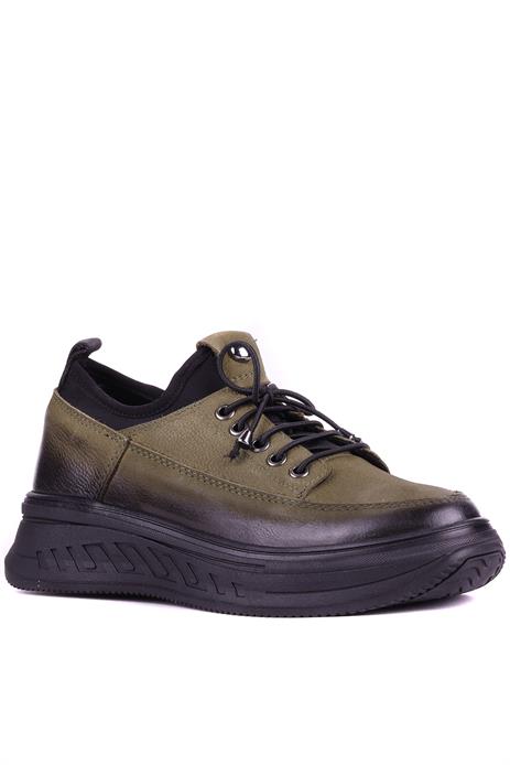 Shoetyle - Hakiki Deri Haki Renk Kadın Günlük Ayakkabı - 25102204