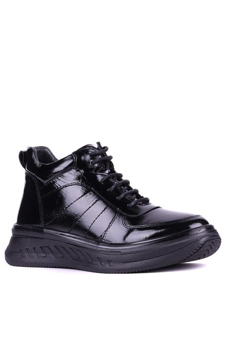 Shoetyle - Hakiki Deri Siyah Rugan Kadın Bot - 25102252