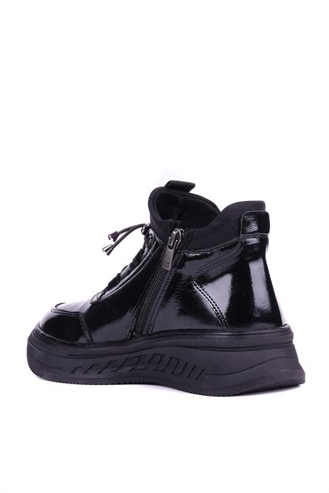 Shoetyle - Hakiki Deri Siyah Rugan Kadın Yarım  Bot - 25102253