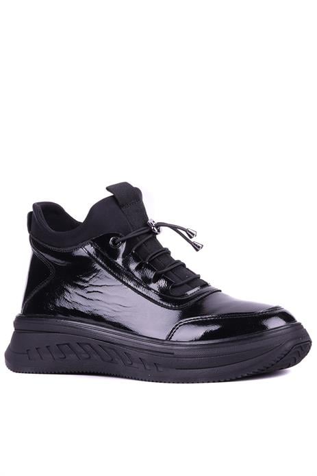 Shoetyle - Hakiki Deri Siyah Rugan Kadın Yarım  Bot - 25102253