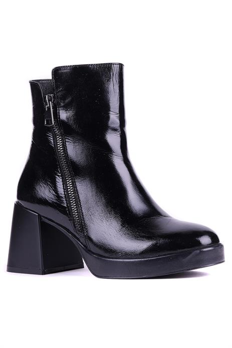 Shoetyle - Hakiki Deri Siyah Rugan Topuklu Kadın Bot - 25102453