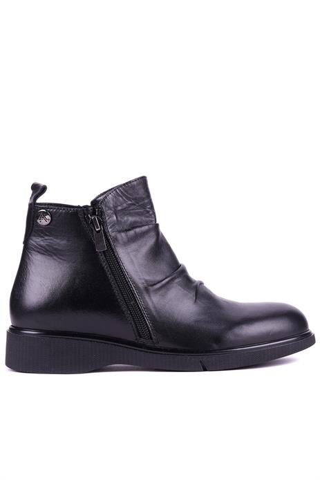 Shoetyle - Hakiki Deri Siyah Renk Kırışık Detaylı Kadın Bot - 25102554