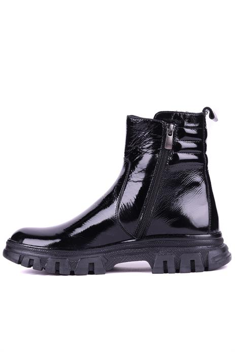 Shoetyle - Hakiki Deri Siyah Rugan Fermuarlı Kadın Chelsea Bot - 25103053