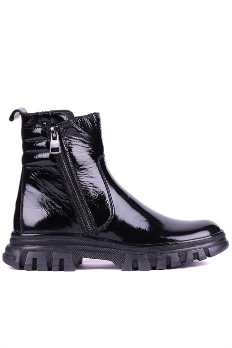 Shoetyle - Hakiki Deri Siyah Rugan Fermuarlı Kadın Chelsea Bot - 25103053