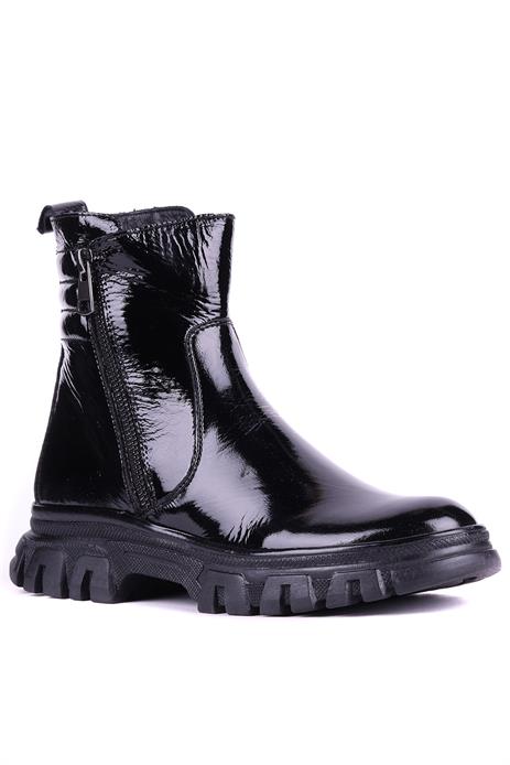 Shoetyle - Hakiki Deri Siyah Rugan Fermuarlı Kadın Chelsea Bot - 25103053