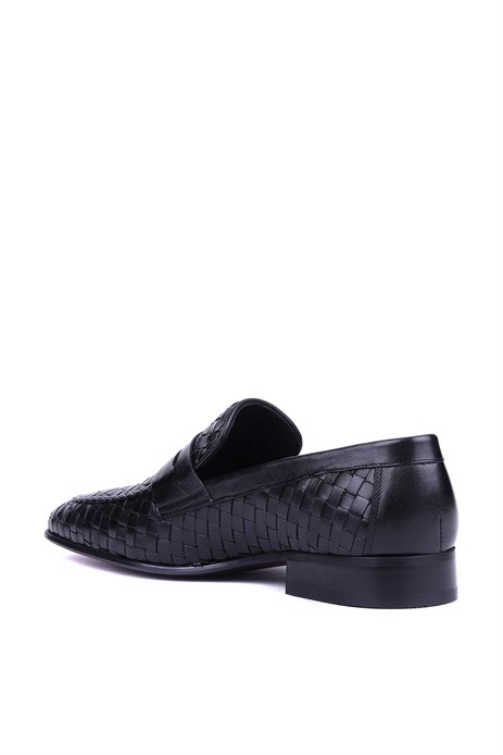 Fosco - Hakiki Deri Özel El Örgülü Siyah Renk Erkek Klasik Ayakkabı - 2090
