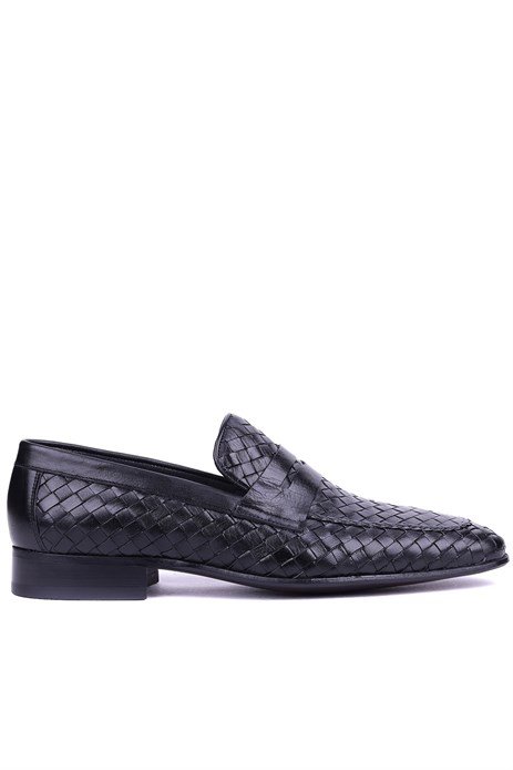 Fosco - Hakiki Deri Özel El Örgülü Siyah Renk Erkek Klasik Ayakkabı - 2090