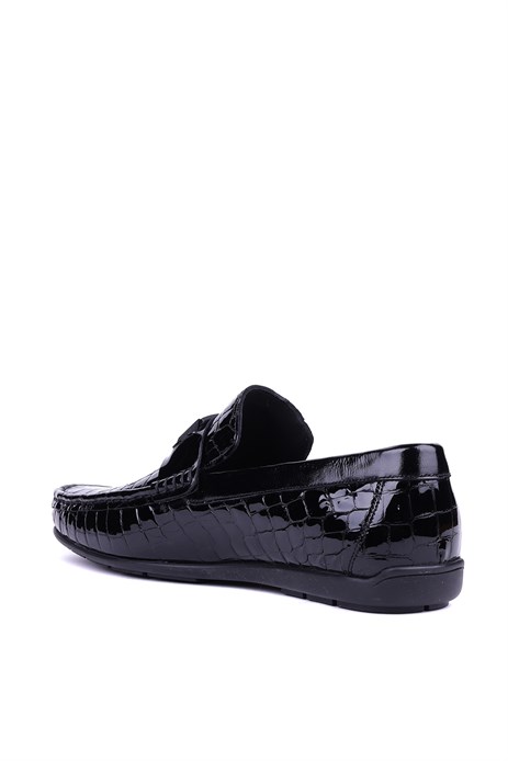 Fosco - Hakiki Deri Siyah Croco Erkek Loafer - 2094 
