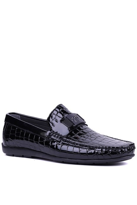 Fosco - Hakiki Deri Siyah Croco Erkek Loafer - 2094 