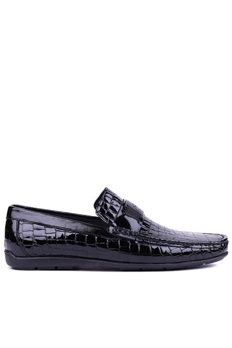 Fosco - Hakiki Deri Siyah Croco Erkek Loafer - 2094 