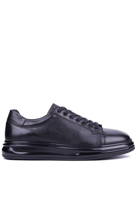 Fosco - Hakiki Deri Siyah Renk Erkek Deri Sneaker - 3240 