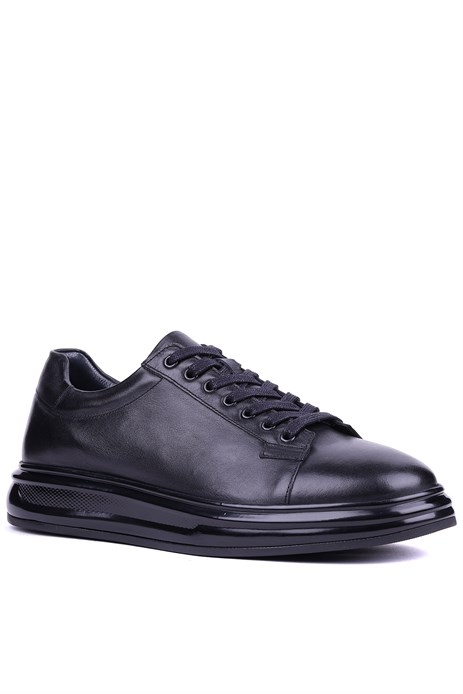 Fosco - Hakiki Deri Siyah Renk Erkek Deri Sneaker - 3240 