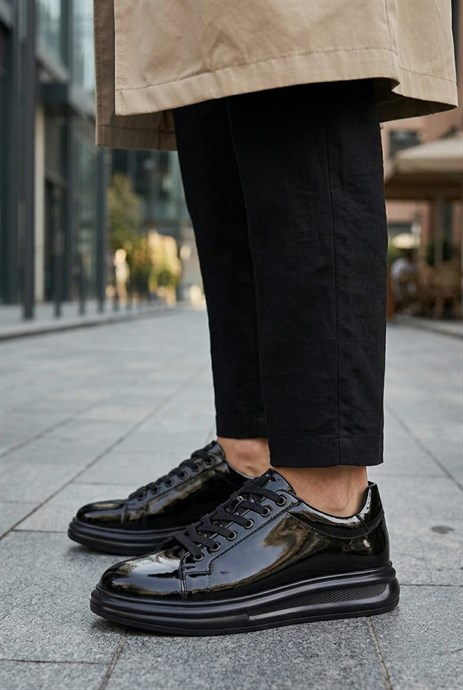 Fosco - Hakiki Rugan Deri Siyah Renk Erkek Sneaker - 3240