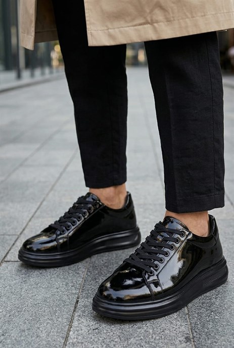 Fosco - Hakiki Rugan Deri Siyah Renk Erkek Sneaker - 3240