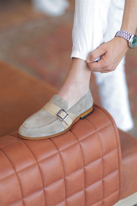 Shoetyle - Bej Hakiki Süet Deri Erkek Klasik Ayakkabı 115-K580