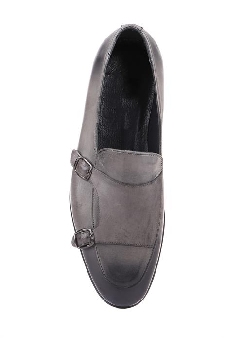 Shoetyle - Gri Deri Tokalı Erkek Klasik Ayakkabı 250-2300