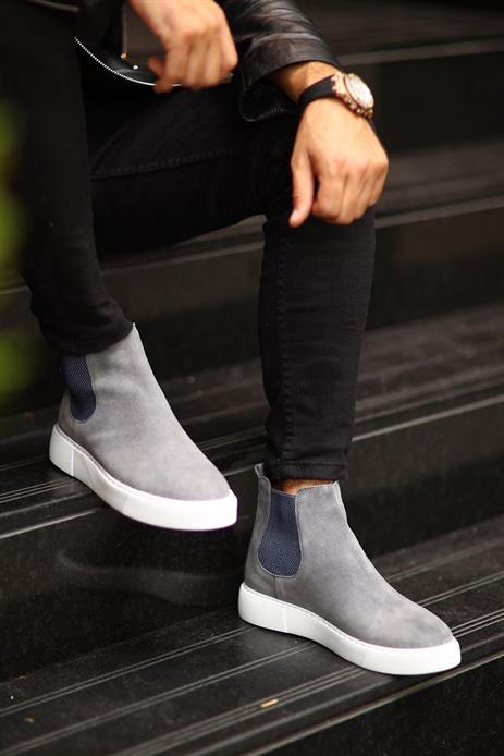 Shoetyle - Gri Hakiki Deri Süet Erkek Chelsea Bot   250-041 