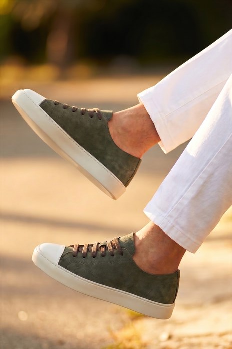 Shoetyle - Haki Hakiki Süet Bağcıklı Erkek Sneaker 666-25