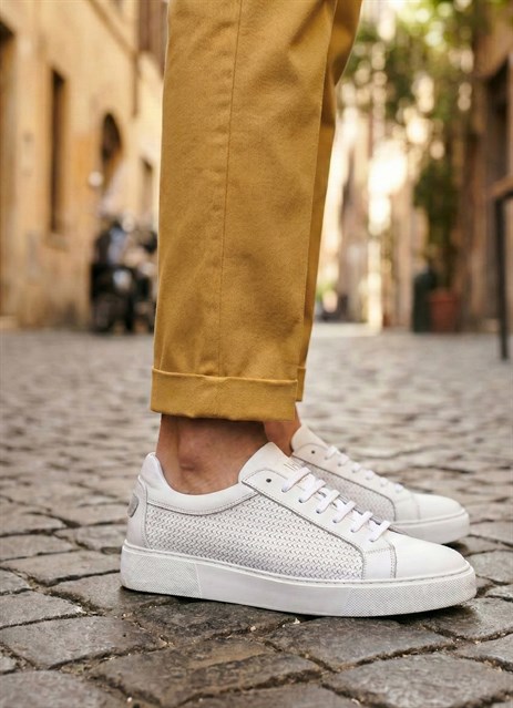 Shoetyle - Hakiki Deri Beyaz Renk Erkek Sneaker - 250-1300
