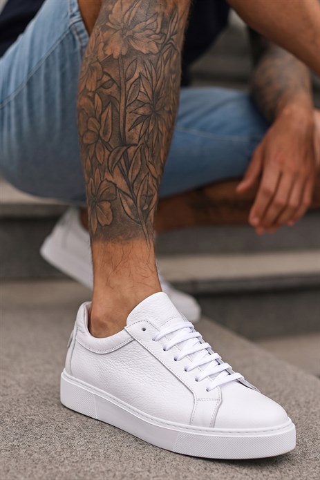 Shoetyle - Hakiki Deri Beyaz Renk Erkek Sneaker - 250-1400