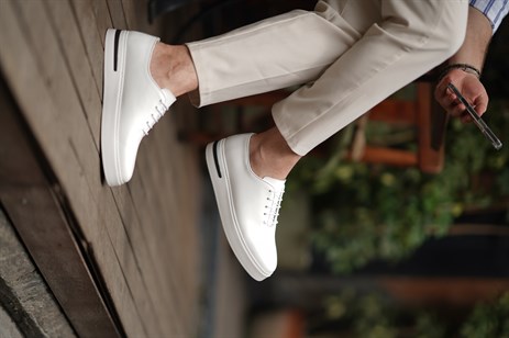 Shoetyle - Hakiki Deri Beyaz Renk Günlük Erkek Sneaker - 610-1005