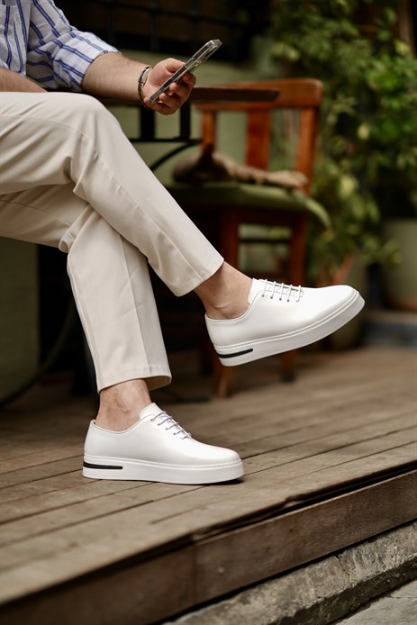 Shoetyle - Hakiki Deri Beyaz Renk Günlük Erkek Sneaker - 610-1005