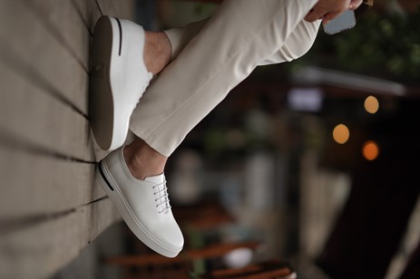 Shoetyle - Hakiki Deri Beyaz Renk Günlük Erkek Sneaker - 610-1005