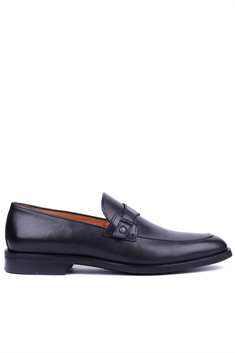 Shoetyle - Hakiki Deri Siyah Renk Bağcıksız Klasik Erkek Ayakkabı - 900-4784