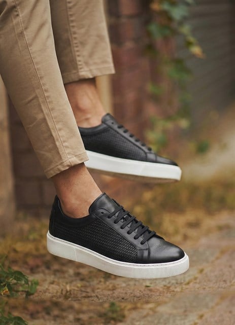 Shoetyle - Hakiki Deri Siyah Renk Erkek Sneaker - 250-1300