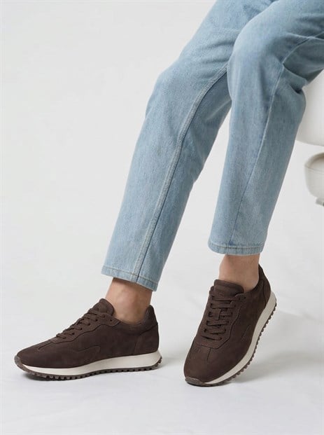 Shoetyle - Hakiki Nubuk Deri Kahverengi Erkek Sneaker - 666-02-18